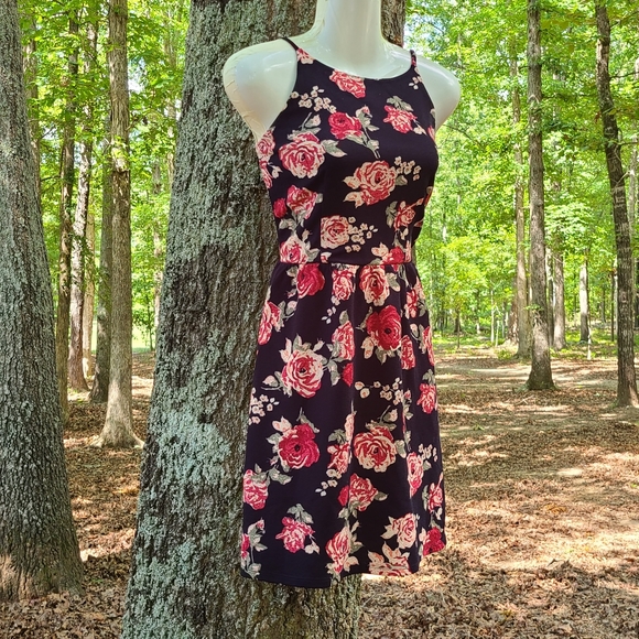 Women's Small C Label Black Floral Mini Dress - Picture 7 of 11